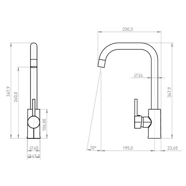 sing lever square kitchen tap mixer