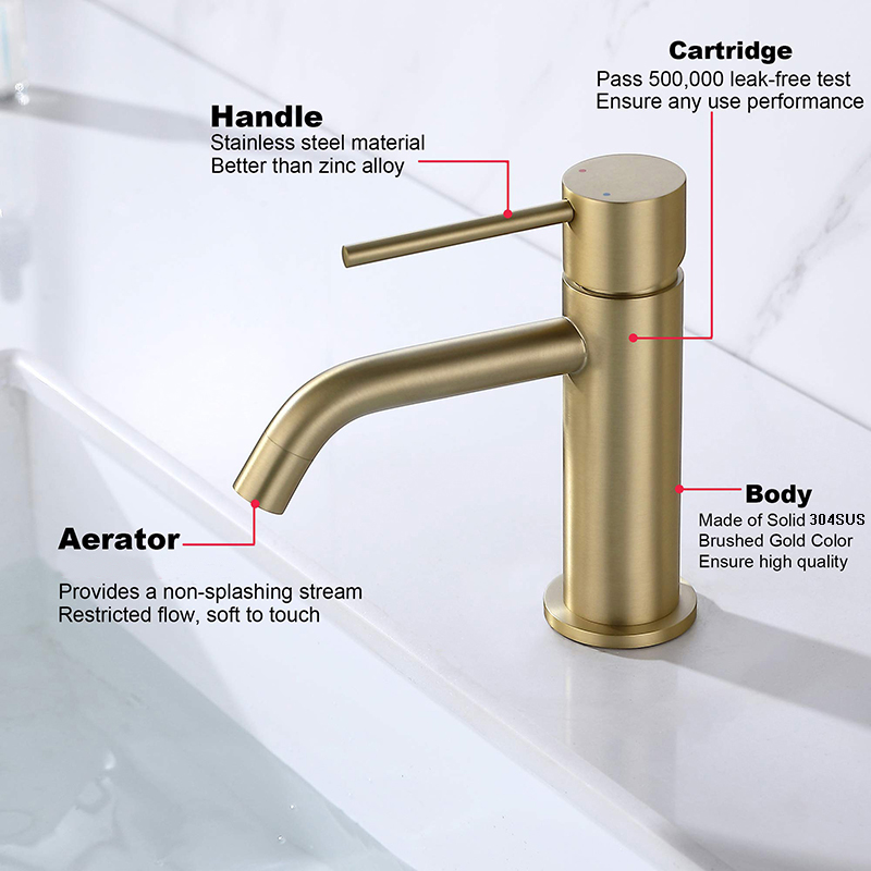 Brushed gold stainless steel bathroom basin taps