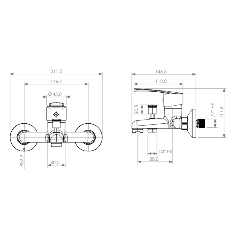 Wall Mounted Tub Spout With Diverter And Handshower(duchas)