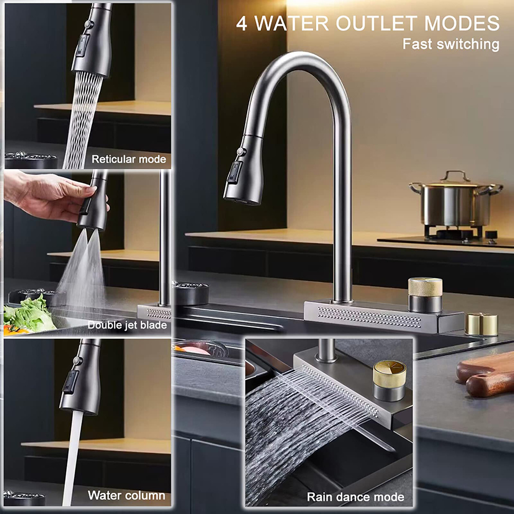 Waterfall Stainless Kitchen Sink Rainfall Faucet(grifos)