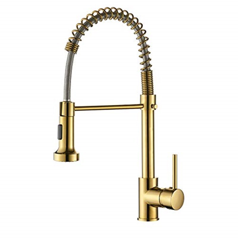 Burshed Gold Kitchen Mixer Tap With Pull Out Spray(grifos)