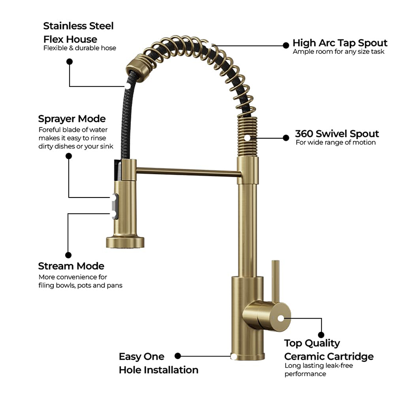 Burshed Gold Kitchen Mixer Tap With Pull Out Spray(grifos)