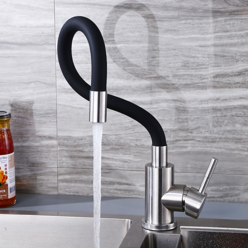 360° Free Bending Pull Out Adjustable Sink Gourmet Flexible Black Faucet Kitchen 