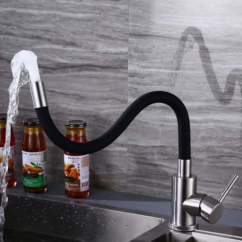 360° Free Bending Pull Out Adjustable Sink Gourmet Flexible Black Faucet Kitchen 